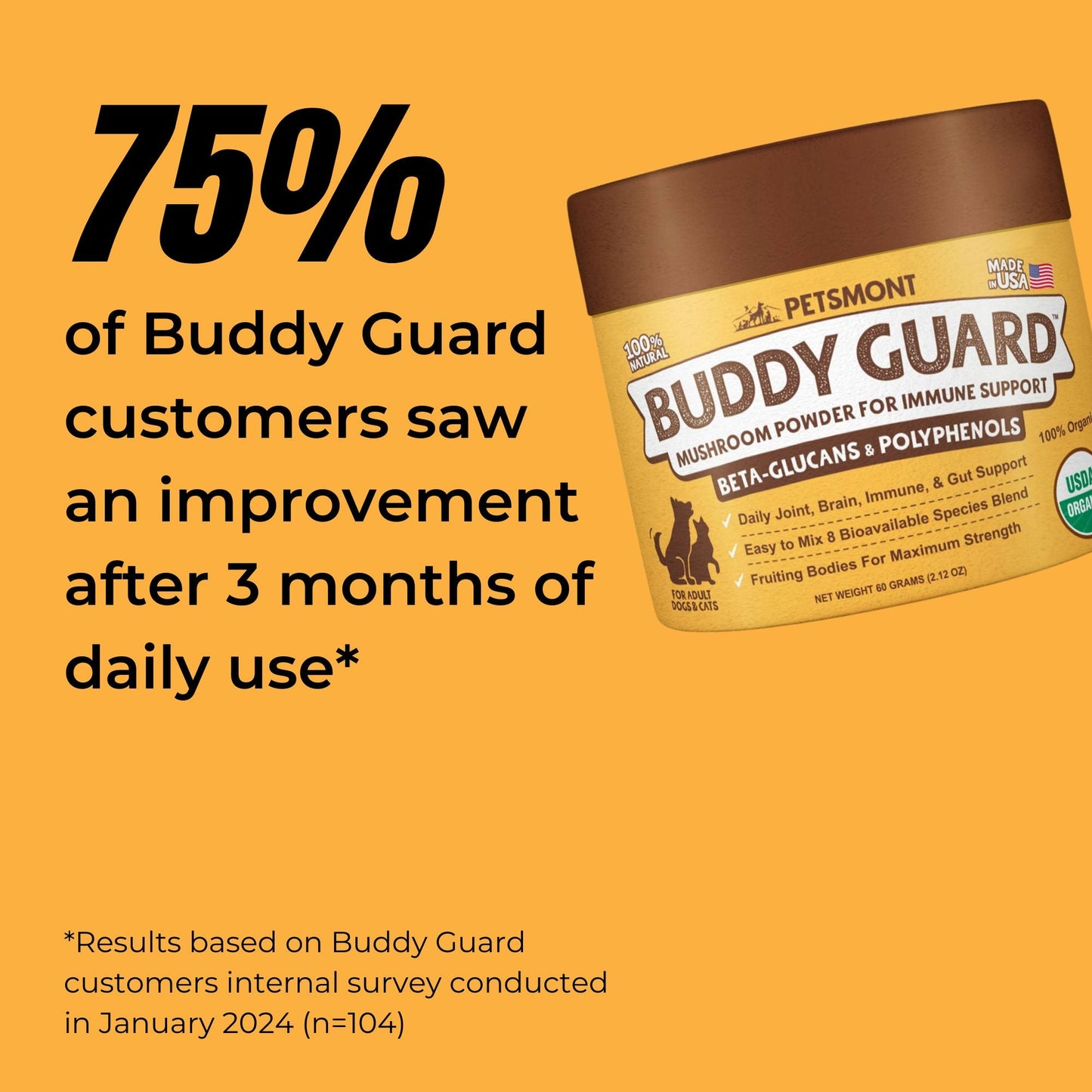 Petsmont Buddy Guard for Lumps and Bumps, Lipoma for Dogs & Cats, Patent Pending Organic 8 Mushroom Powder Blend Natural Dog Probiotic & Immune Support Chaga, Reishi, Lion's Mane, Turkey Tail Mushroom