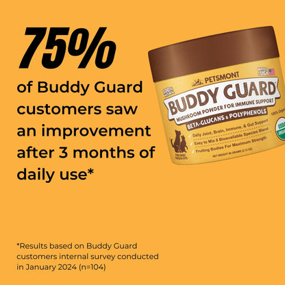 Petsmont Buddy Guard for Lumps and Bumps, Lipoma for Dogs & Cats, Patent Pending Organic 8 Mushroom Powder Blend Natural Dog Probiotic & Immune Support Chaga, Reishi, Lion's Mane, Turkey Tail Mushroom